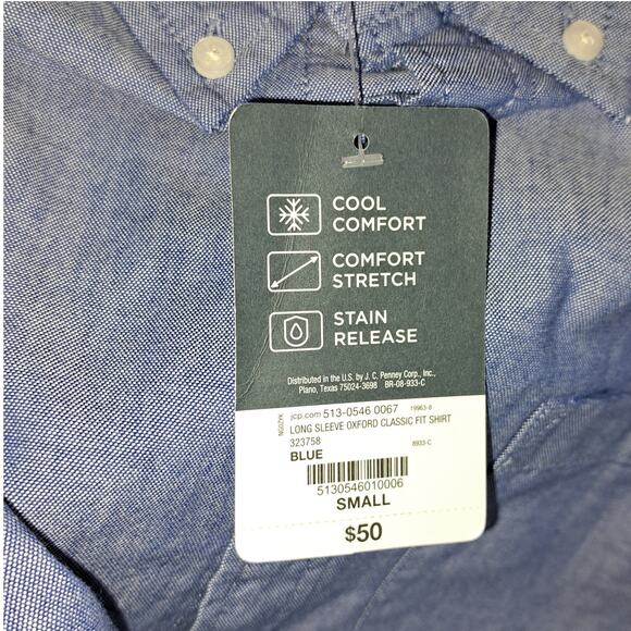 St John's Bay Men's Slim Fit Long Sleeve Chambray 100% Cotton Button Up Top SM - Picture 6 of 7